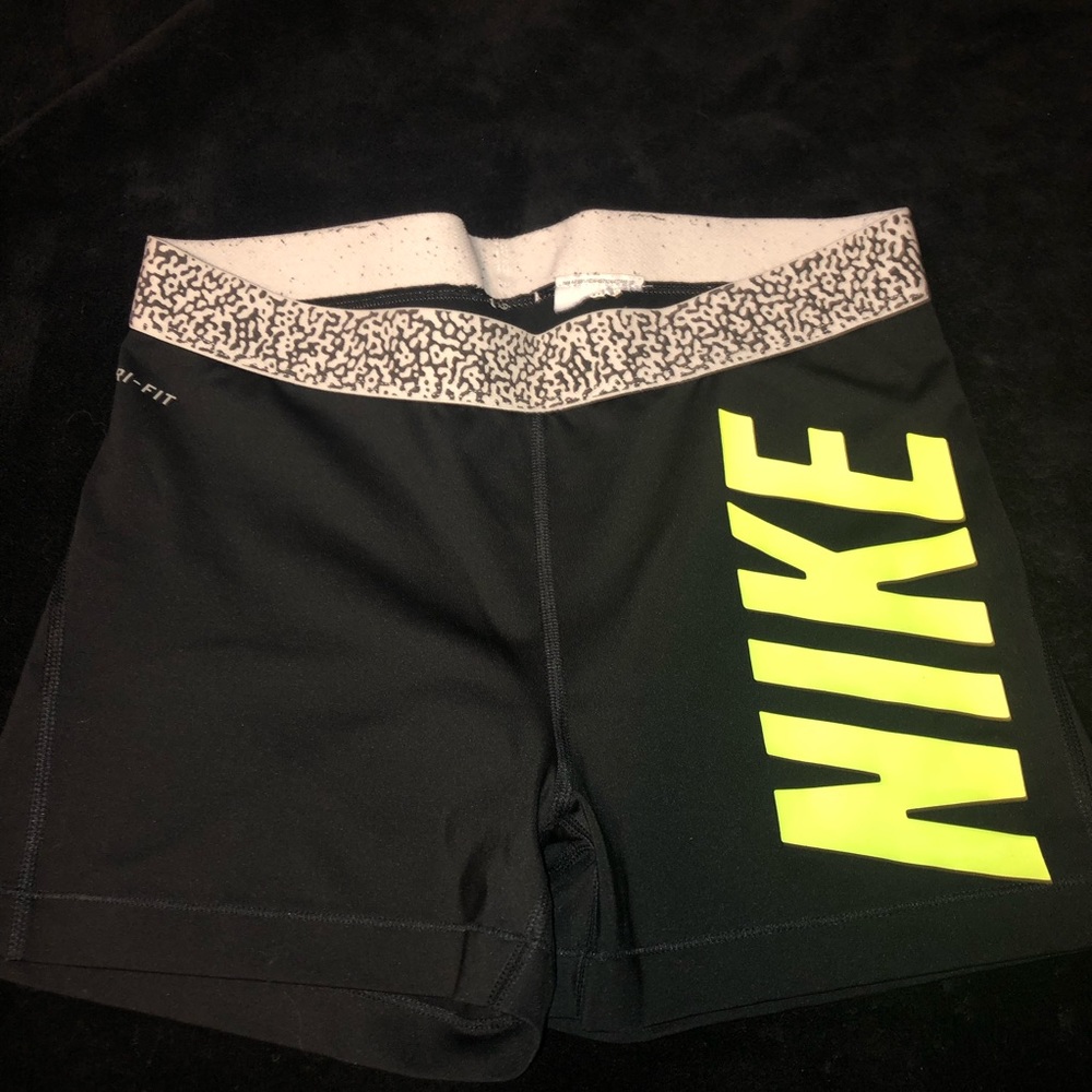 Nike pro spandex shorts black and lime green